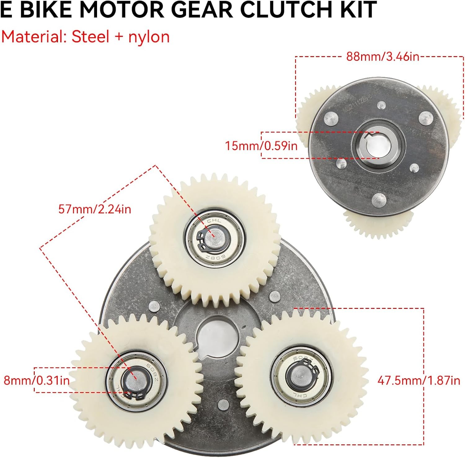 Frdhee E Bike Motor Gear Clutch Kit, 36T Planetary Nylon Gears 36T, sliver