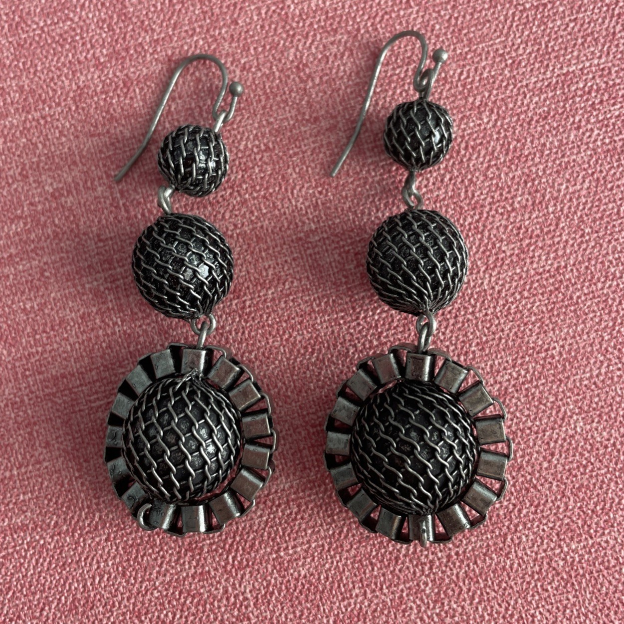 Gunmetal Brutalist Steampunk Industrial Design Earrings Pierced Dangle Costume