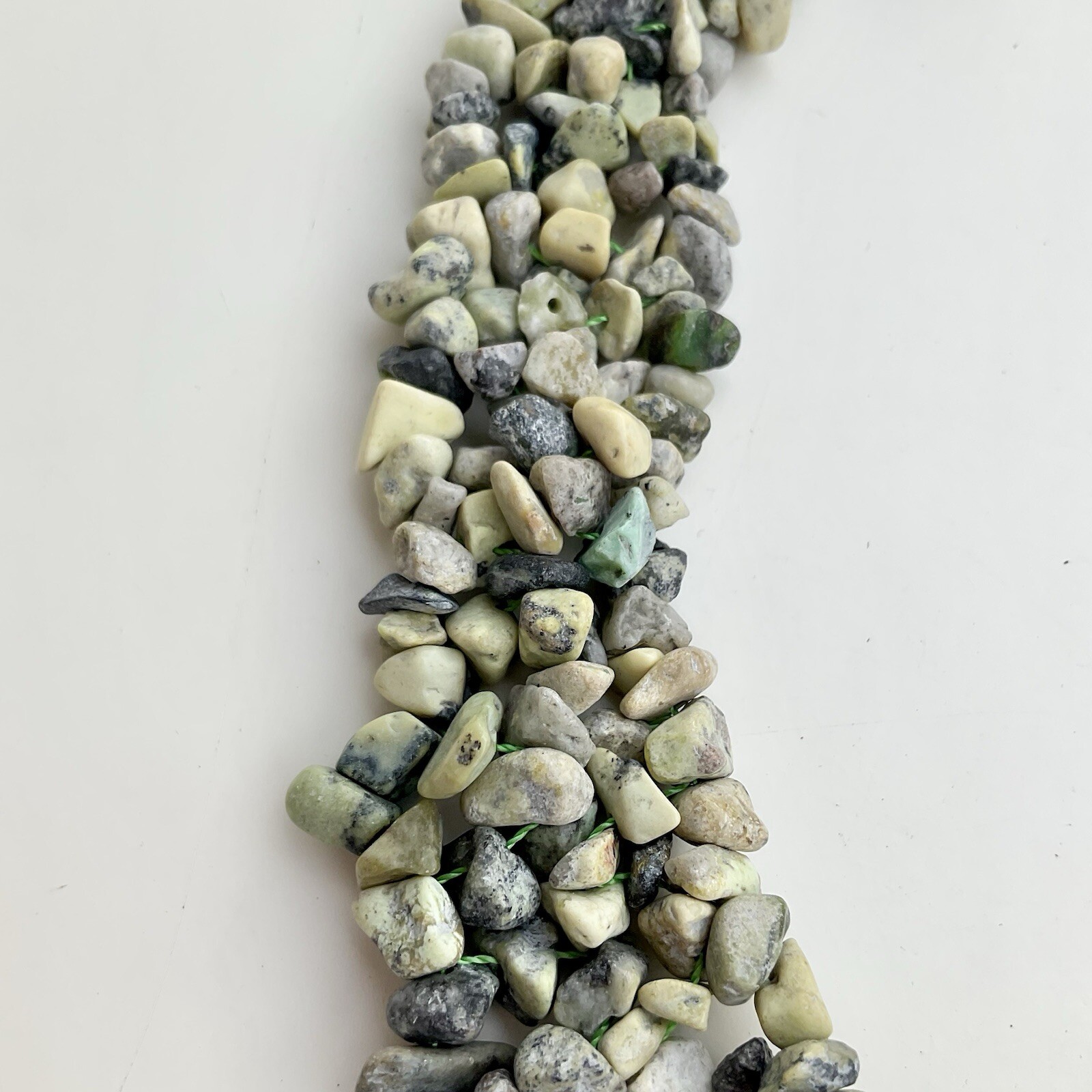 Handcrafted Green & Beige Chipped Gemstone Collar Statement Necklace, 17 Inches