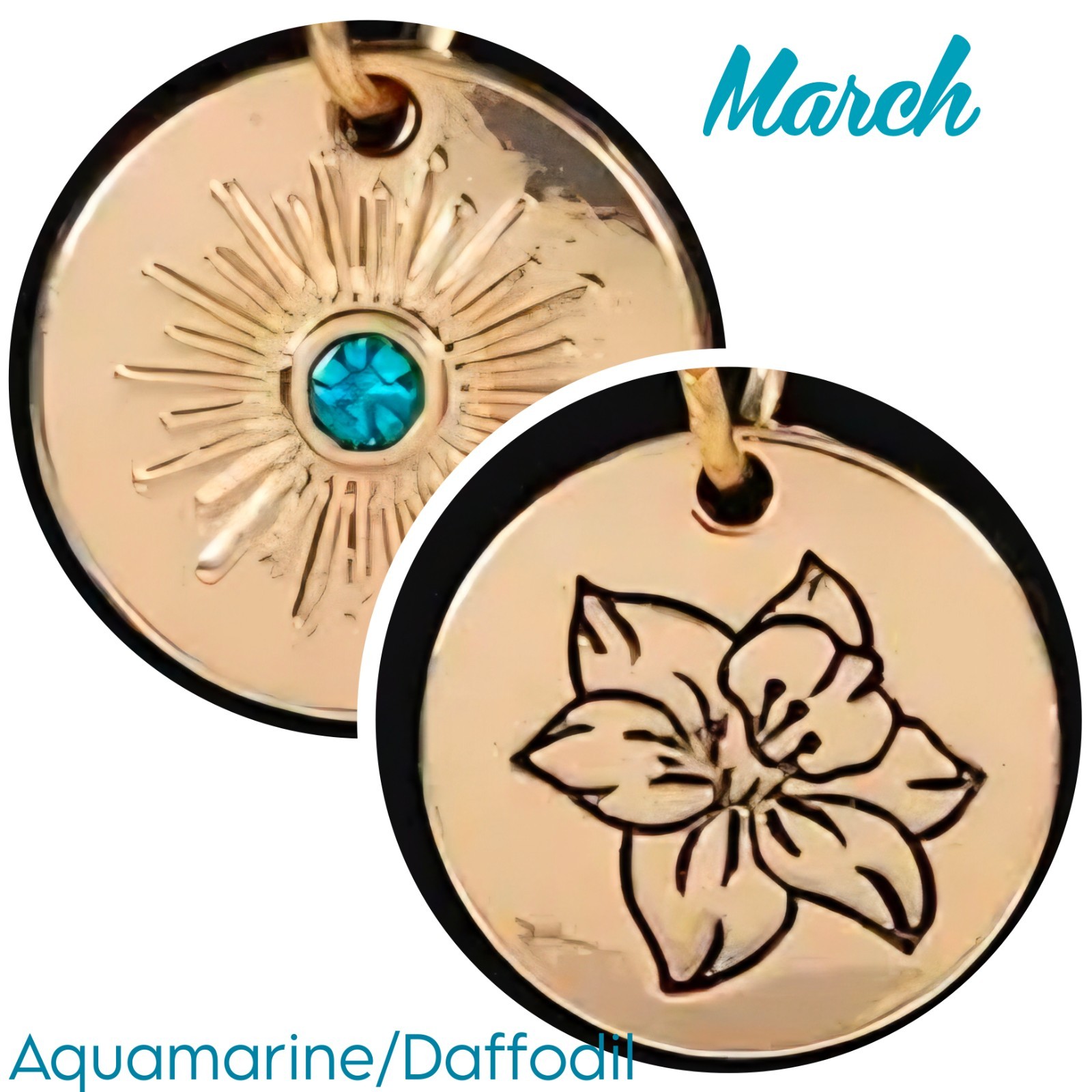 Reversible Birth Flower & Birthstone Necklace, Disc Pendant, Birthday Charm,