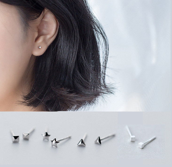3mm 925 Sterling Silver Square Triangle Tiny Rivets Post Stud Earrings Gift PE18