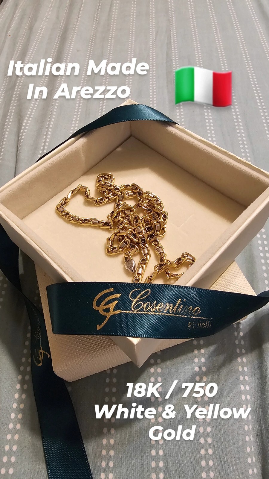 Sicilian Gold Chain, 60 cm, 23.5″, 18 kt, white & yellow gold, READ DESCRIPTION