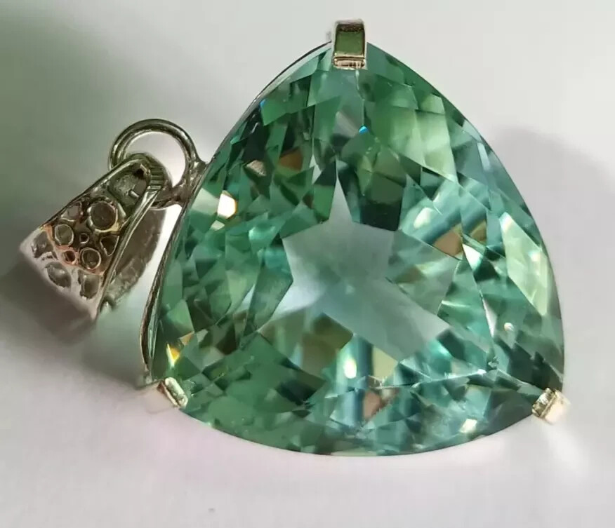 Brazilian Certified Natural Trillion 90.3 Ct+ Green Topaz Pendant SG Gemstone