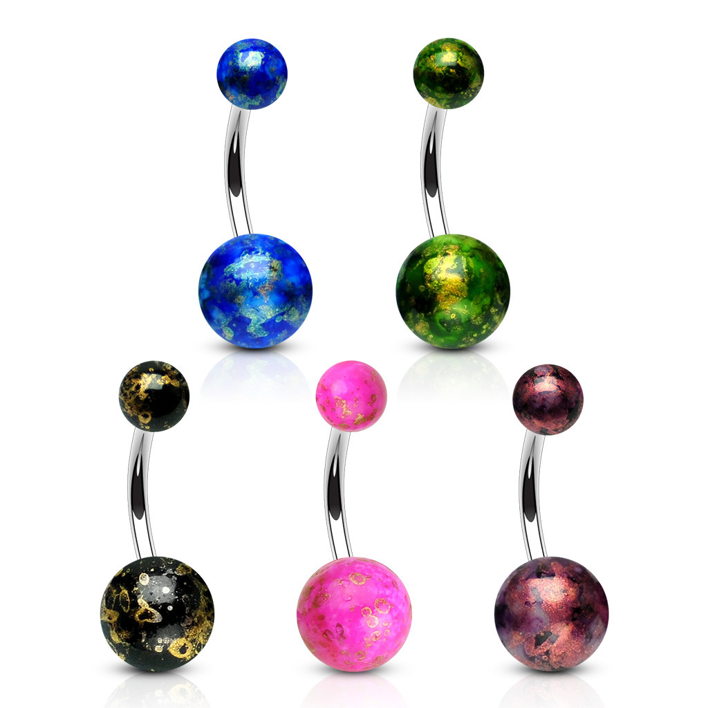 5pc Metallic Coated Acrylic Balls Surgical Steel Barbell Belly Rings Navel Naval