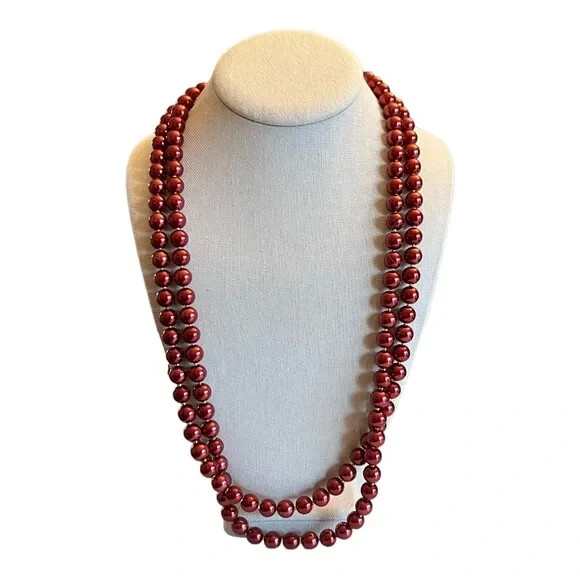 Charter Club Gold-Tone Imitation Pearl Long Strand Necklace Red New