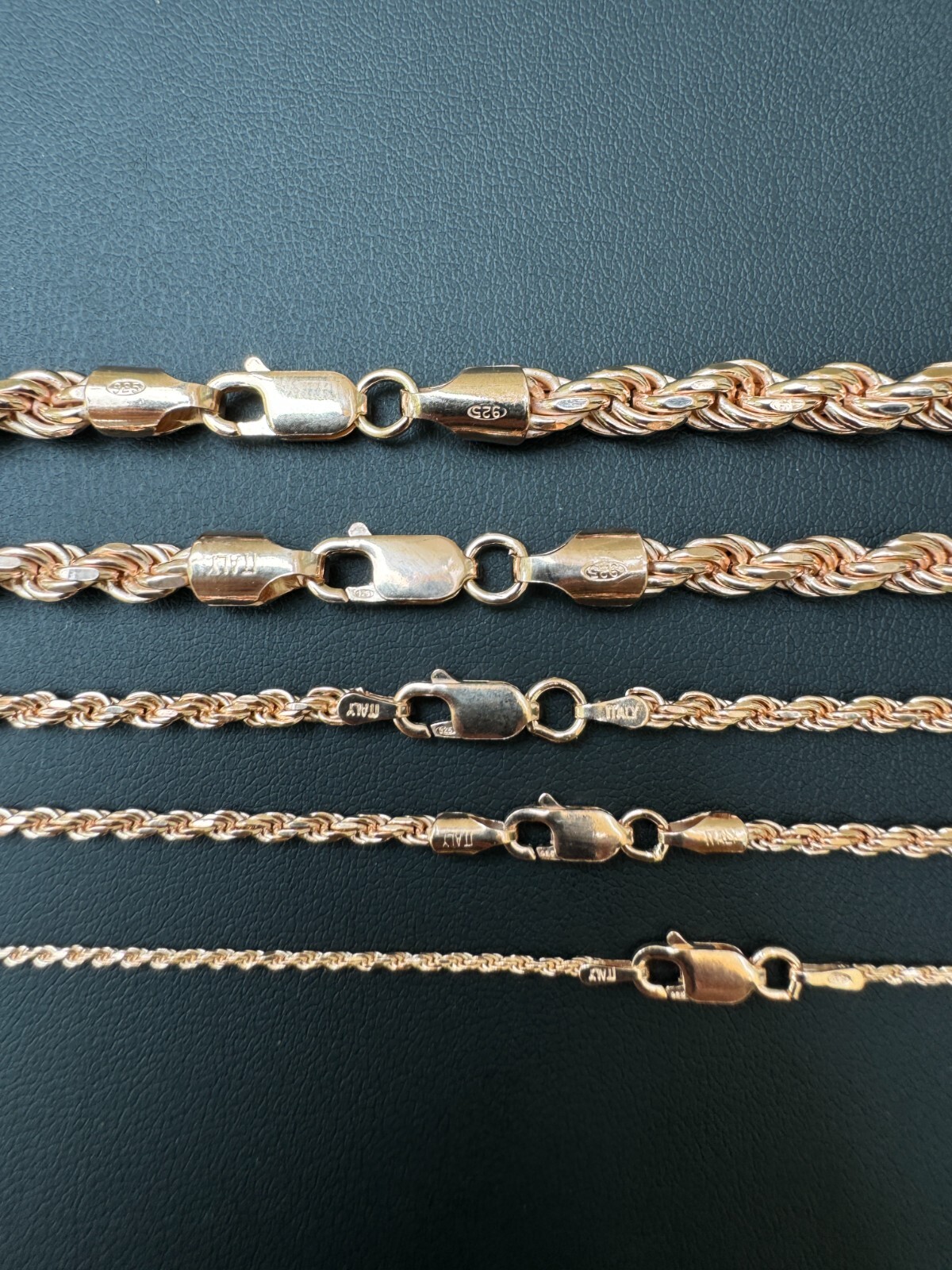Real 14k Rose Gold Over Solid 925 Silver Rope Chain 1.5-6mm Necklace Mens Ladies