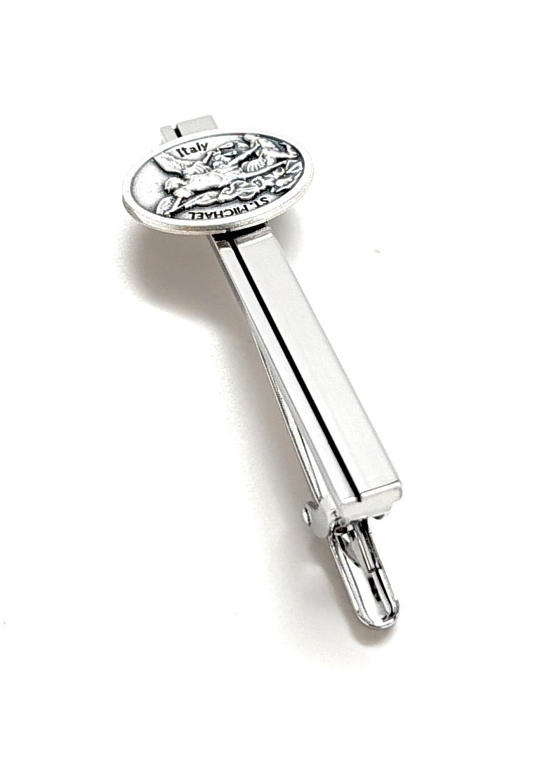 Saint Michael Silver Tie Clip Archangel Michael Religious Tie Bar for Men Italy