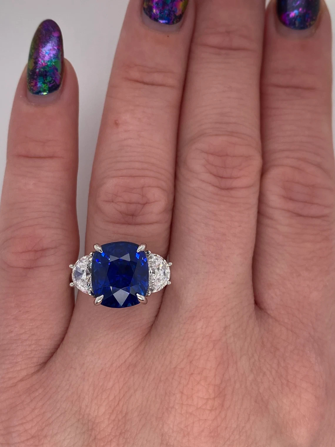 6.00 Ct Certified Cushion Shape Natural Blue Diamond Ring VVS1 White Gold Finish