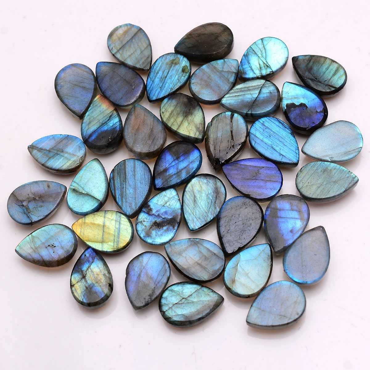37 Pcs Natural Labradorite Blue Fire 13mmx9mm Untreated Flashy Loose Gemstones