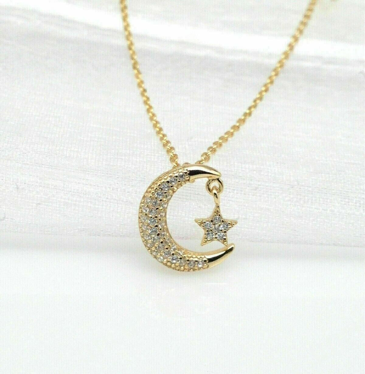 1.20 Ct Round Cut Created Diamonds Crescent Moon Pendant 14K Yellow Gold Finish