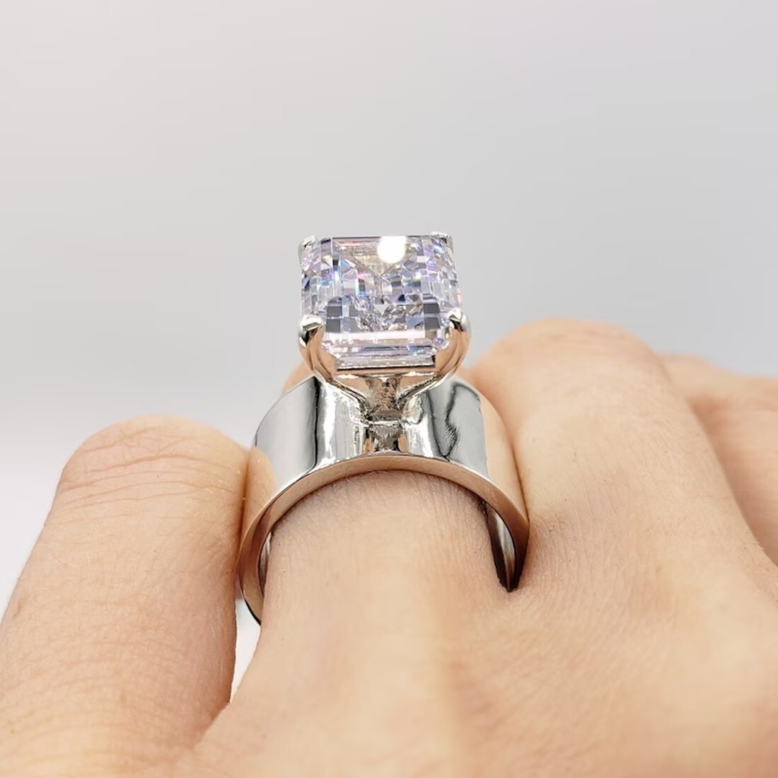 12.00 Ct Certified Emerald Treated White Diamond Solitaire Ring In 925 Silver