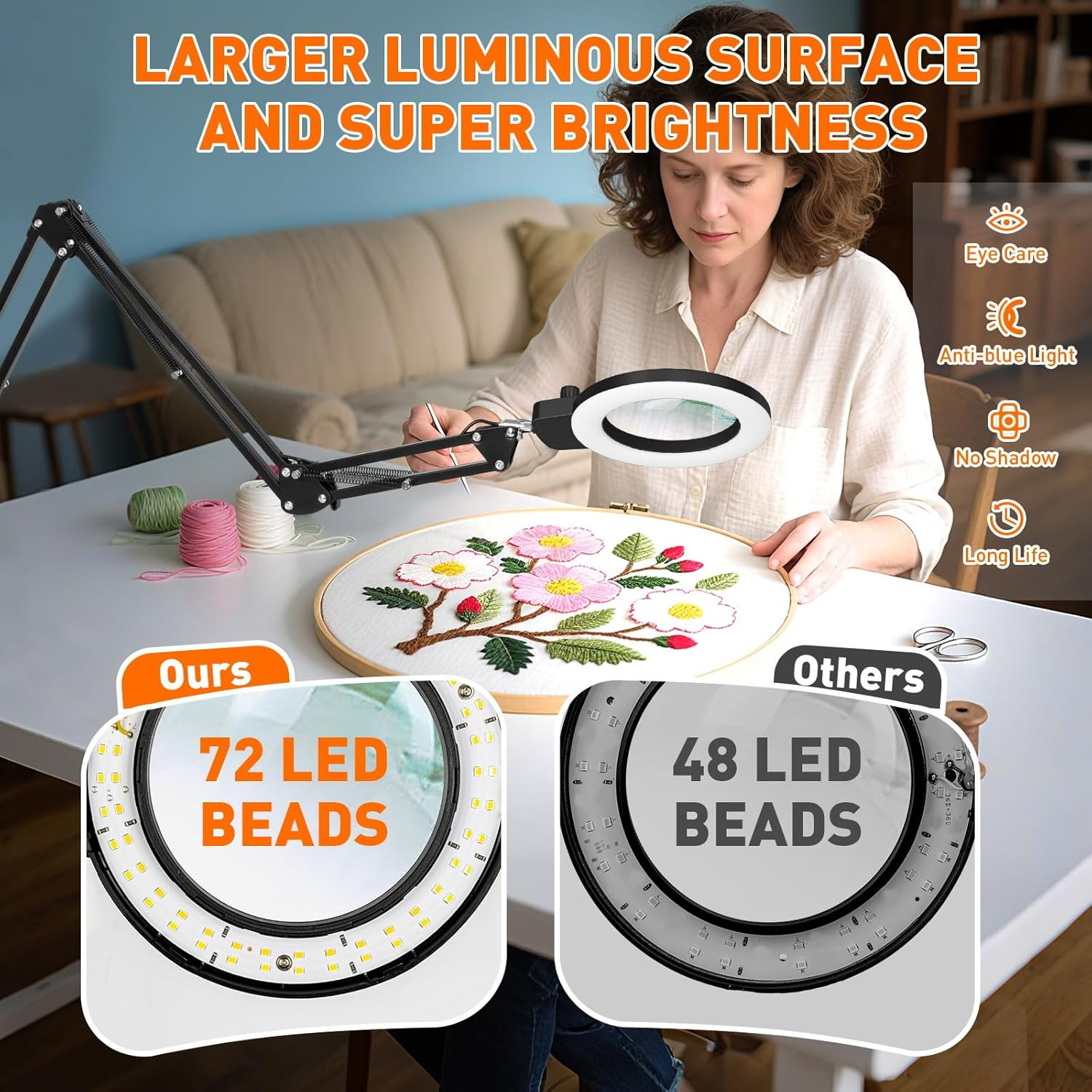 12X Magnifying Glass with Light and Clamp, Extra-Long Arm Magnifying Lamp Overhe