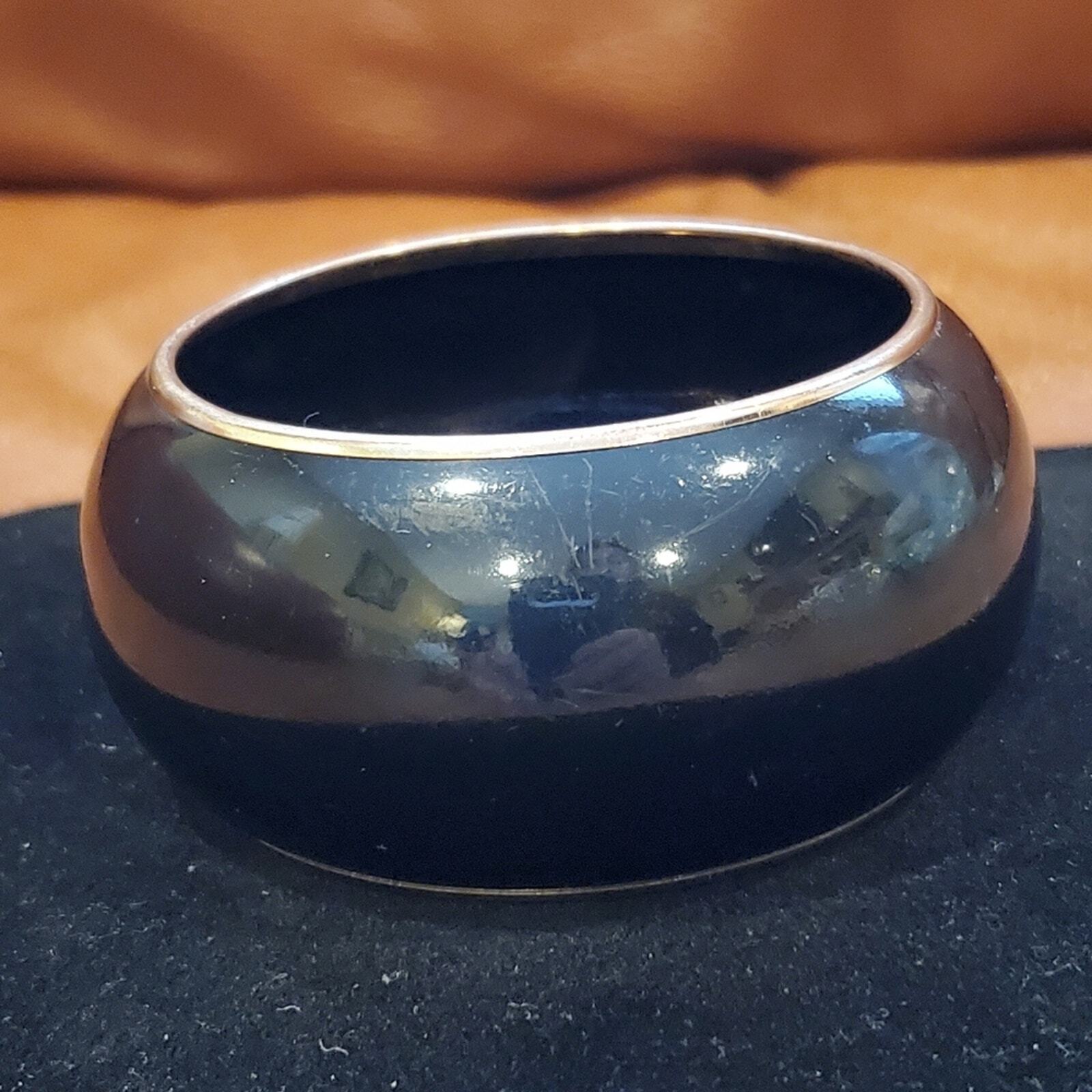 3.5 inch x 3.25 inch Bllack and Gold Metal Bangle Bracelet 2 3/4 inch Opening