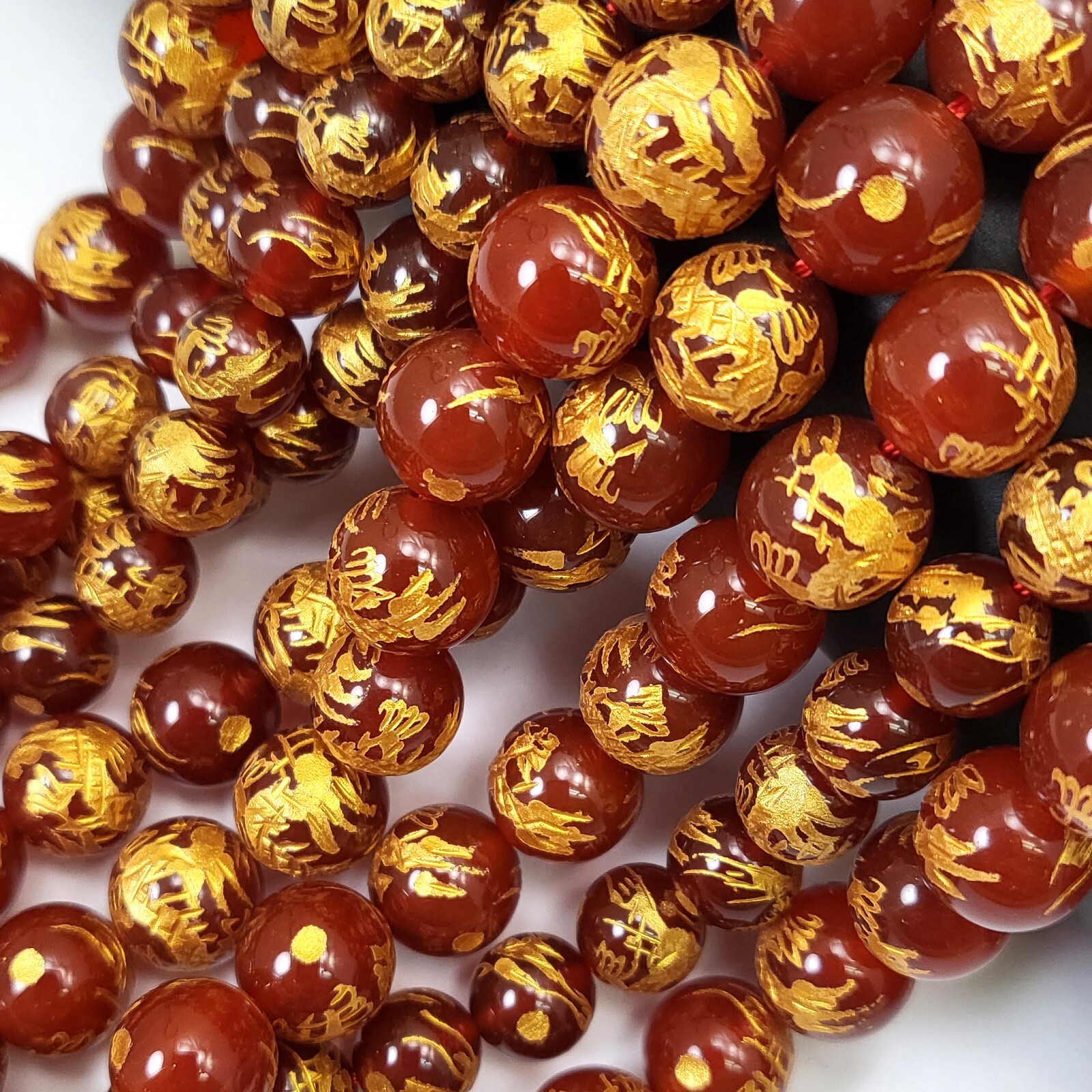 Natural Carnelian w Curved Gold Dragon Ball Round Beads 10mm 12mm 14mm