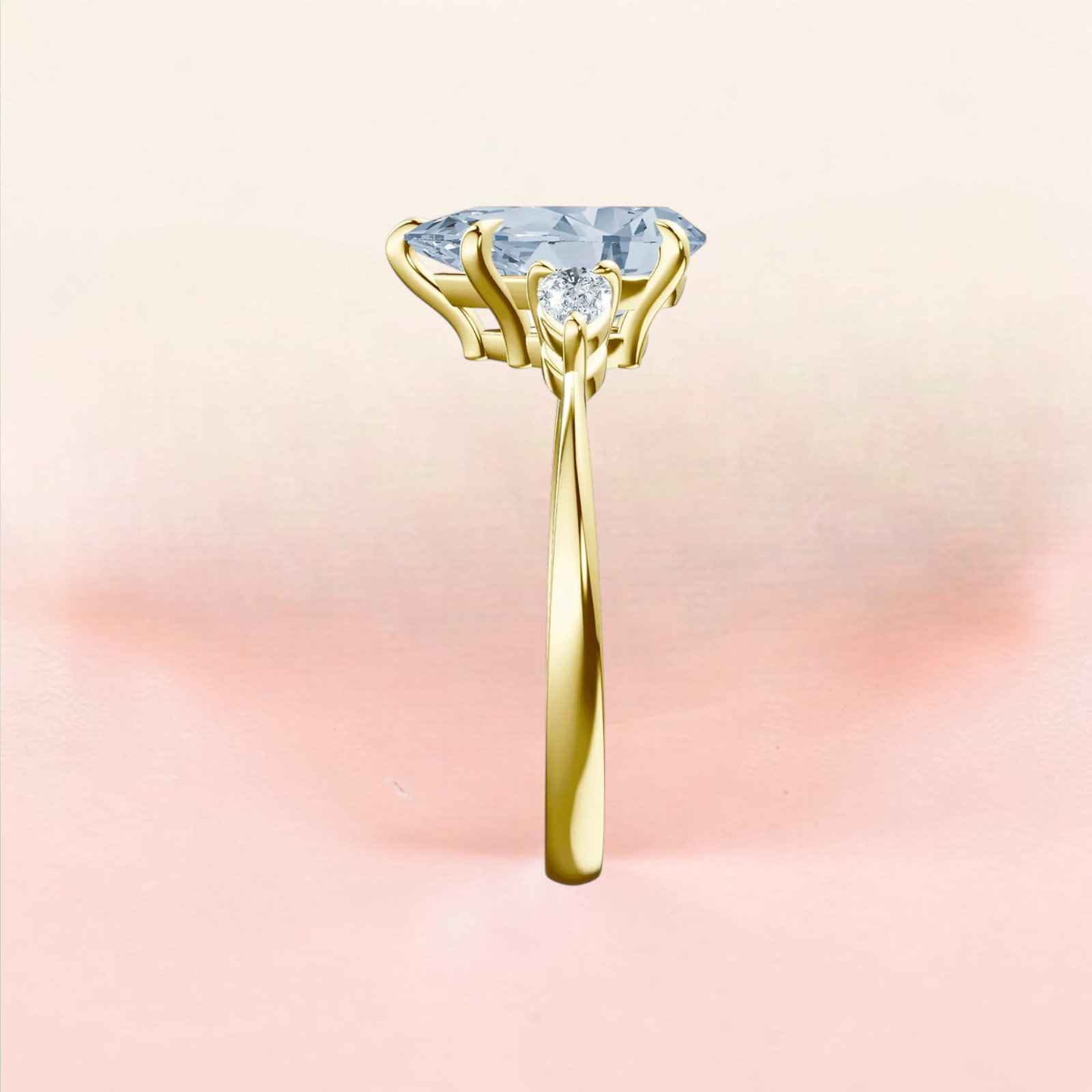 18k Yellow Gold Pear Cut 3.60 Ct IGI Lab Created Diamond Ring Fancy Intense Blue