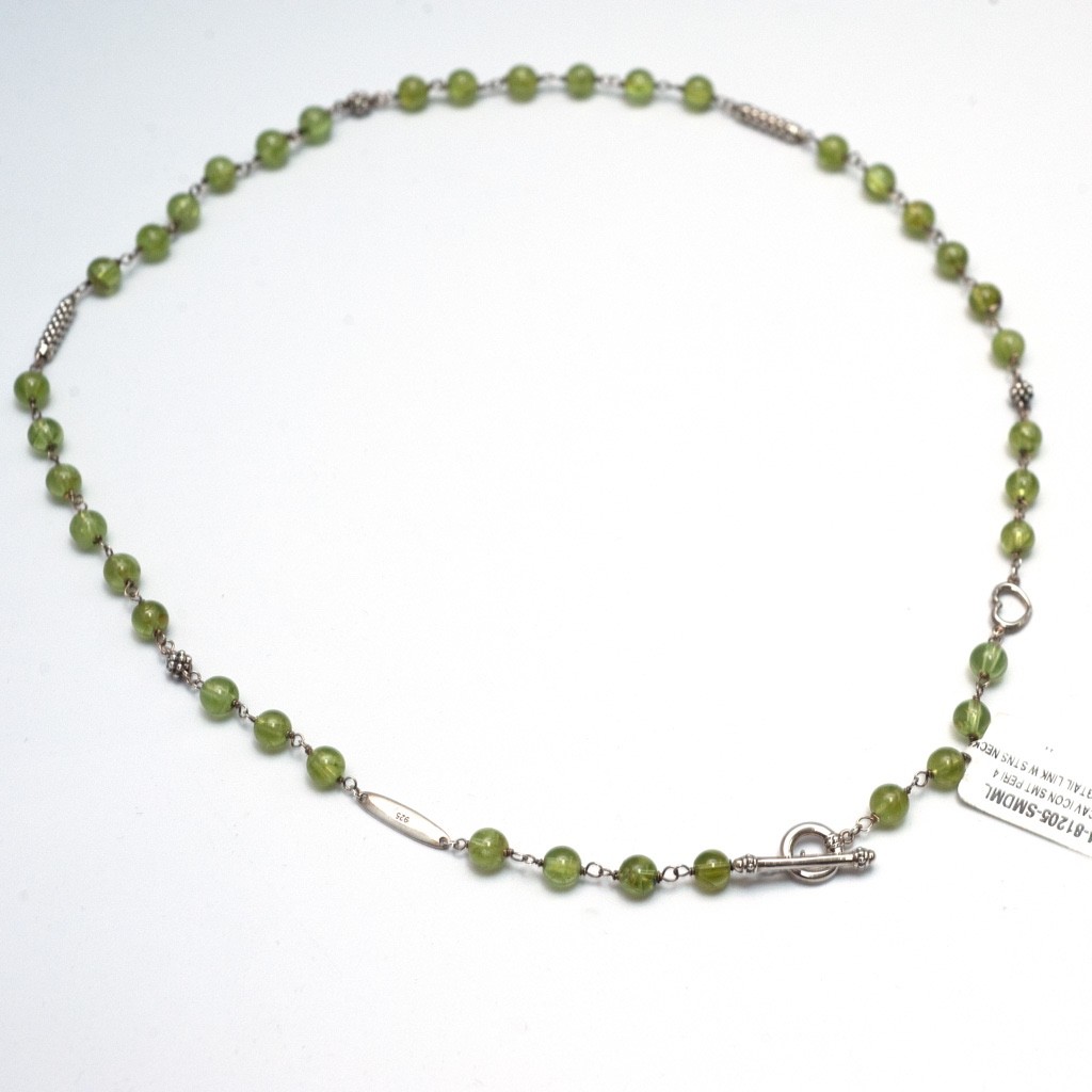 LAGOS Sterling Silver Caviar Icon Green Peridot 4mm Bead 5 Station Necklace 18″