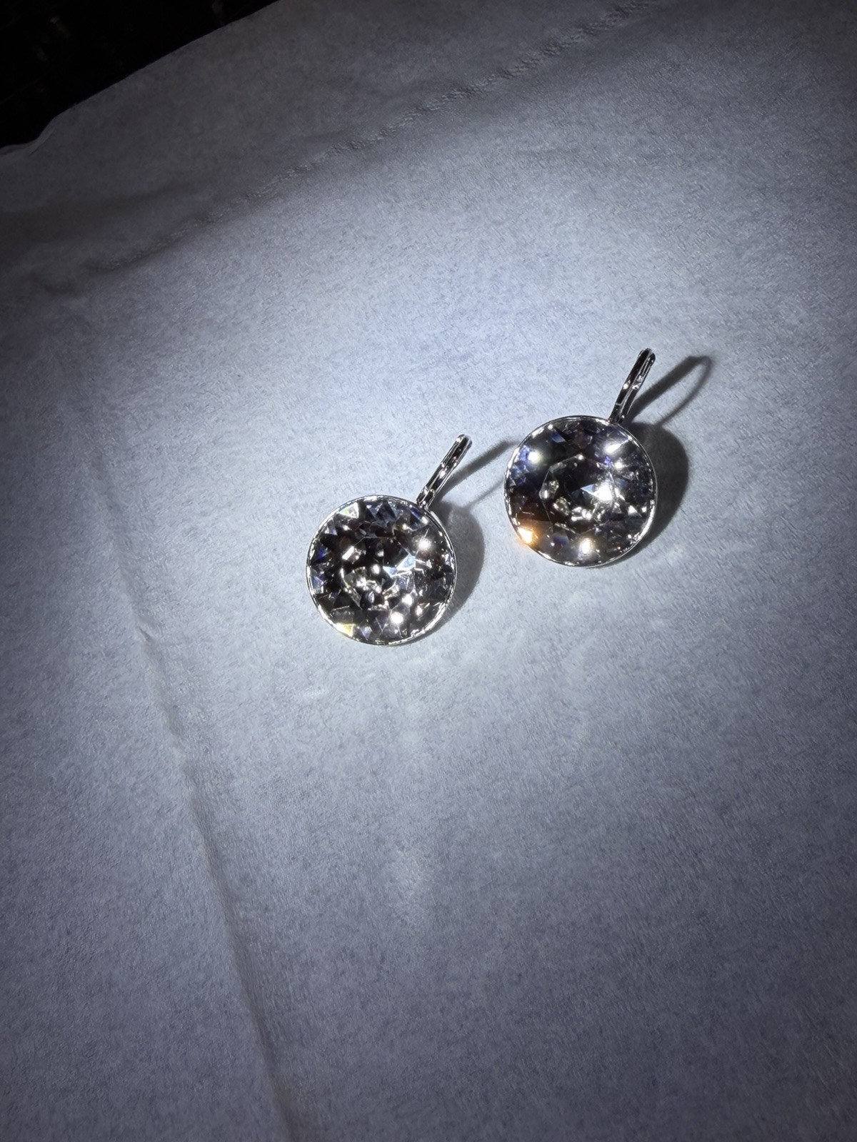 Swarovski Bella Clear Round Crystal Earrings Silver Tone Authentic Big size