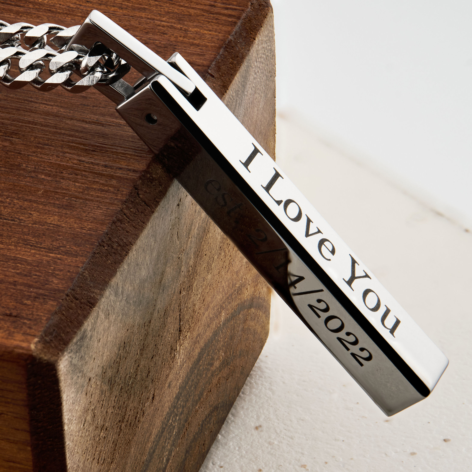 Tungsten Carbide Bar Pendant Stainless Steel Cuban Chain 16″ to 26″ Length
