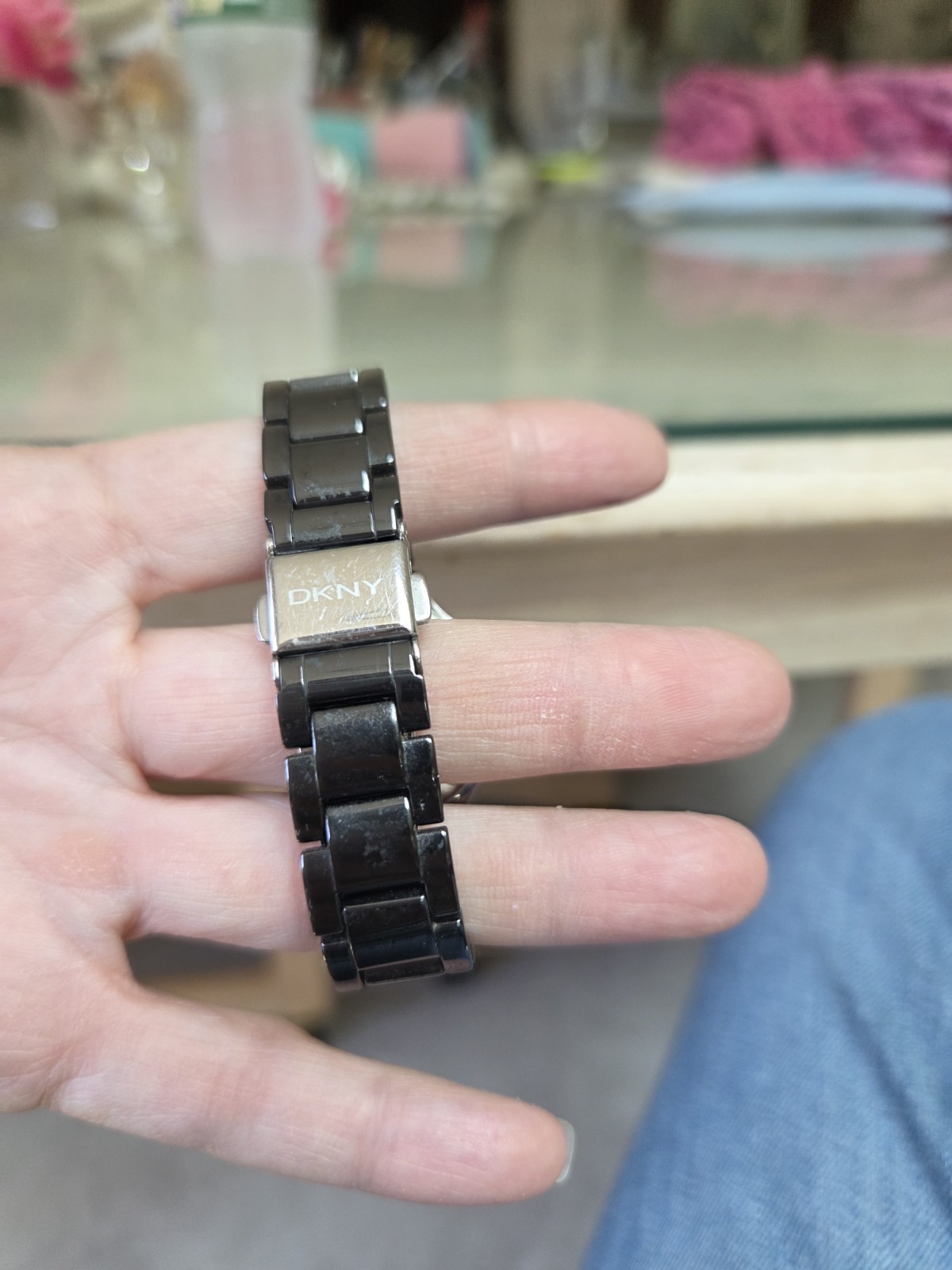 Womens Dkny Crystal Bezel Black Ceramic Watch- New Battery