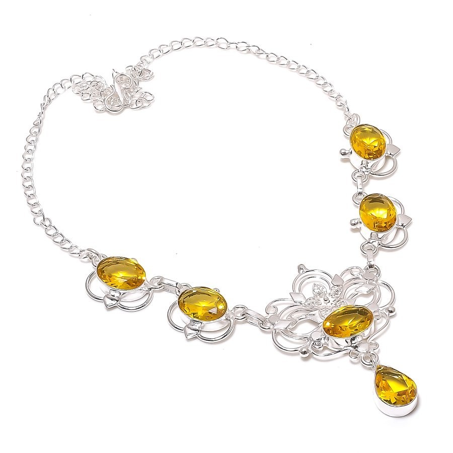 Yellow Citrine Gemstone Handmade 925 Sterling Silver Jewelry Necklace Size 18″