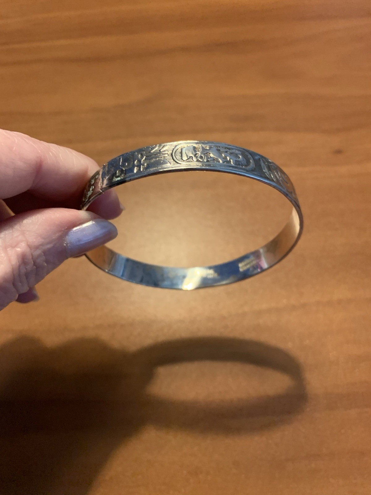 Sterling Silver 925 Egyptian Bangle Bracelet Taxco Mexico 18 Grams 2 3/4″ Diam.
