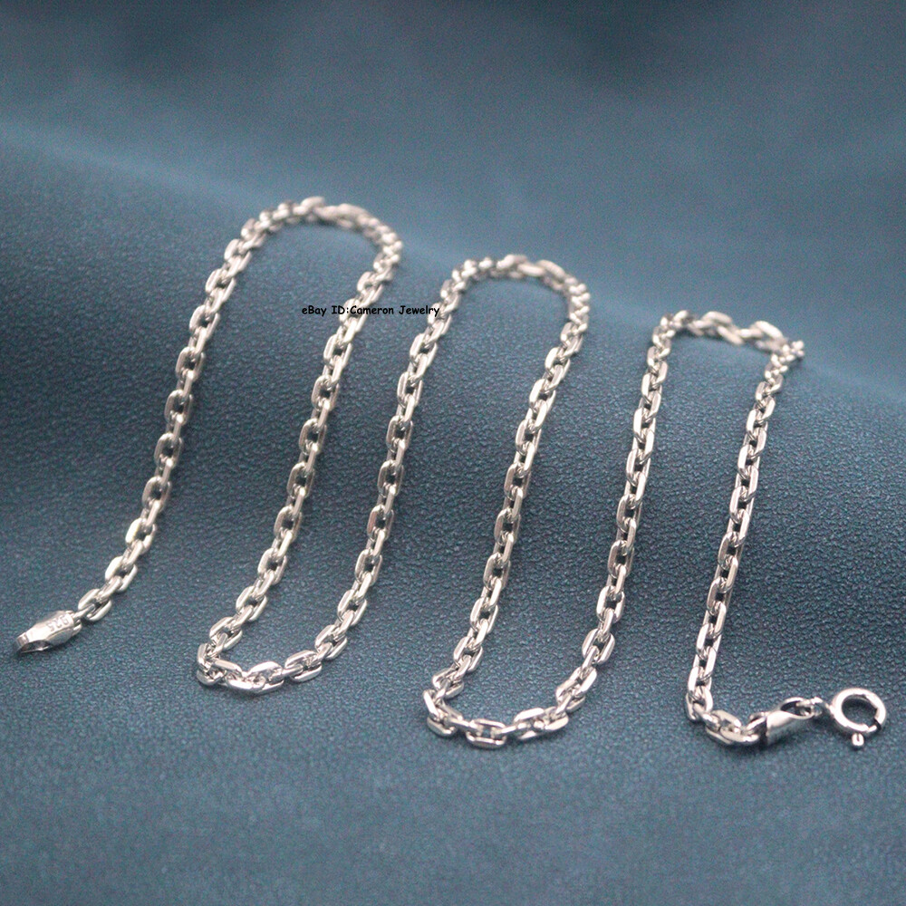 Pure S925 Sterling Silver Chain 3mm Square O Link Necklace 11-12g 20inch