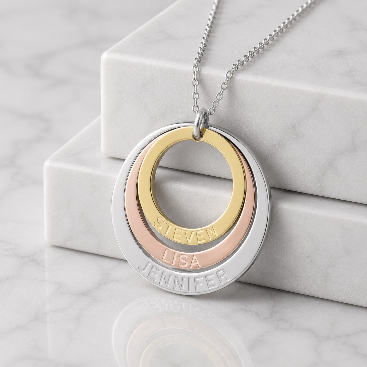 Three Tone Ring Engraved Mother Necklace personalized custom gift handmade