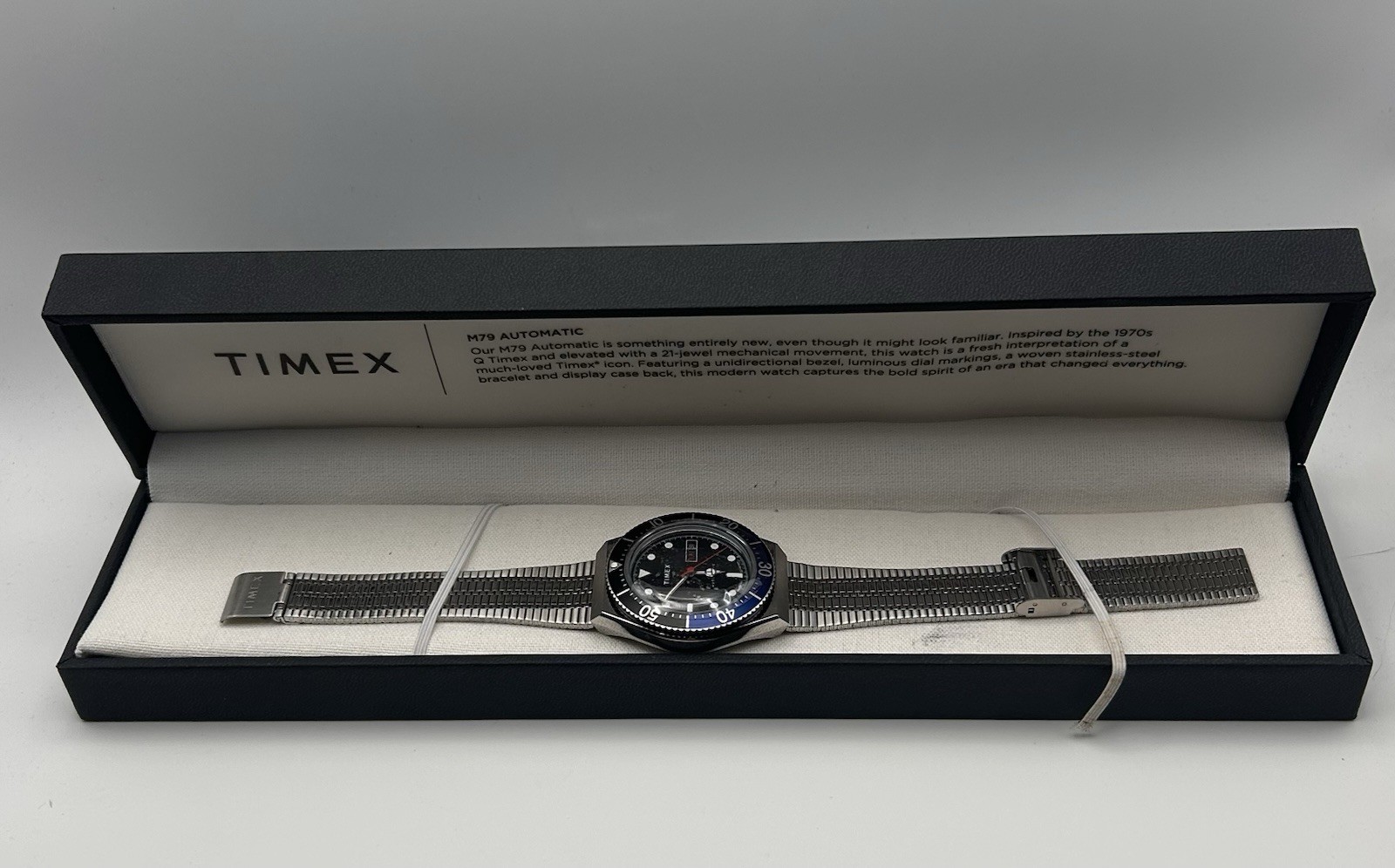 Timex M79 Men’s Batman Bezel Silver Stainless Steel Woven Automatic 40mm Watch