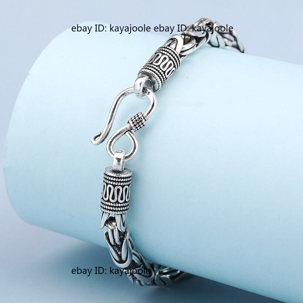Pure S925 Sterling Silver Chain Men Women 4mm-7mm Byzantine Link Bracelet 6-9in