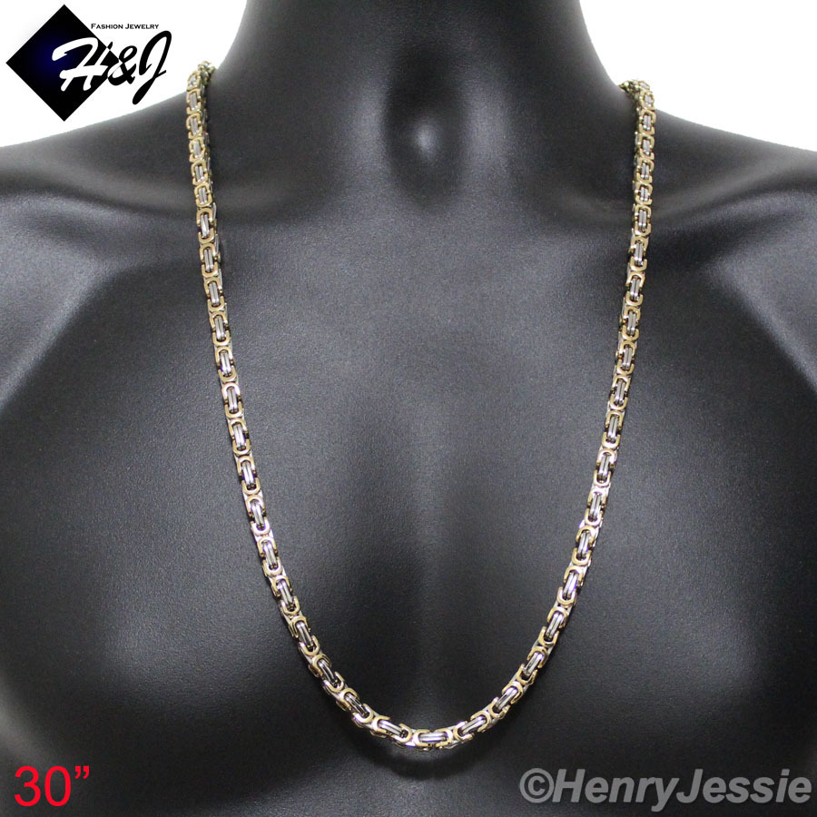 18-40″MEN’s Stainless Steel 6mm Silver/Gold Plated Byzantine Box Chain Necklace