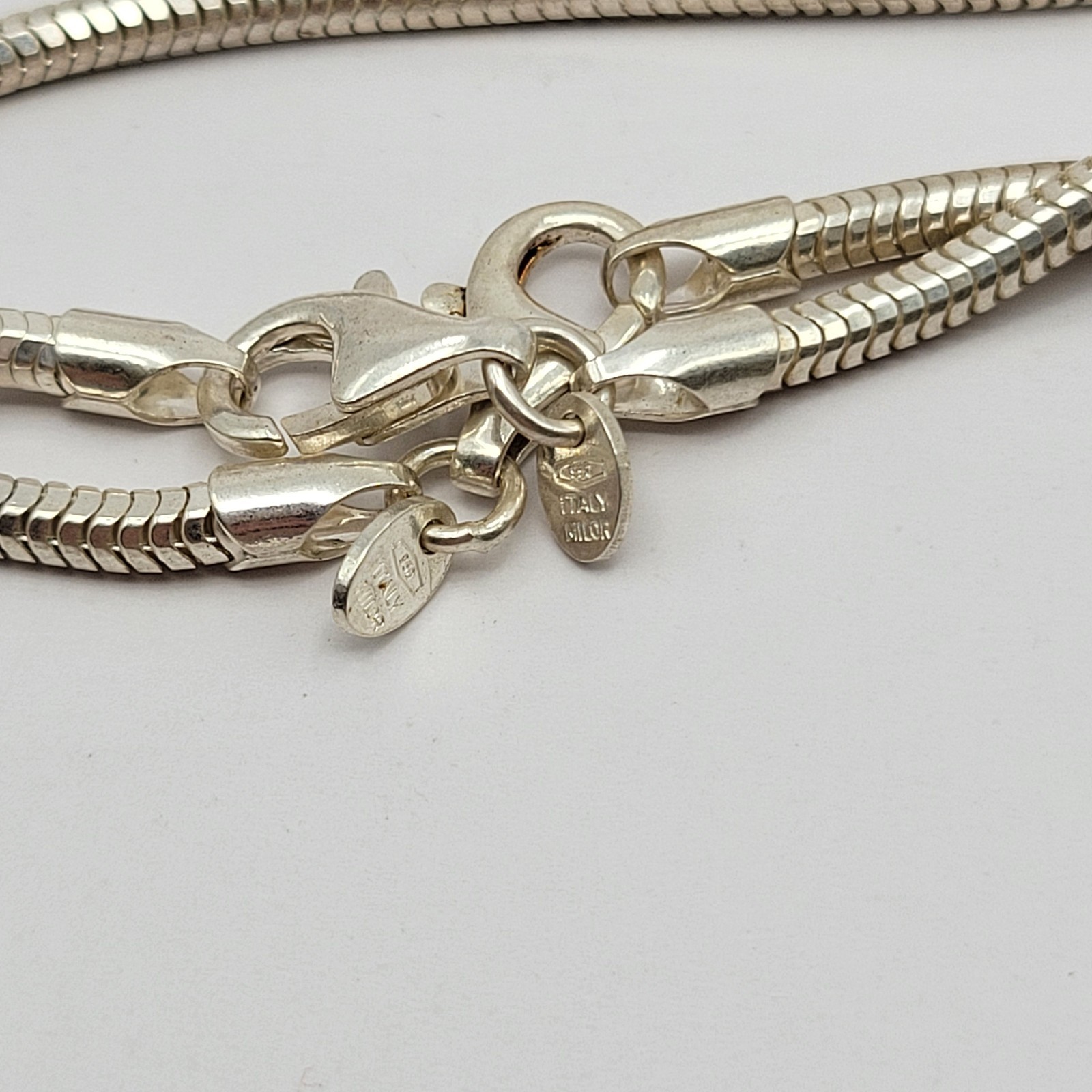 QVC Milor UltraFine 950 Silver Sterling 3mm Snake Chain Necklace Bracelet Set