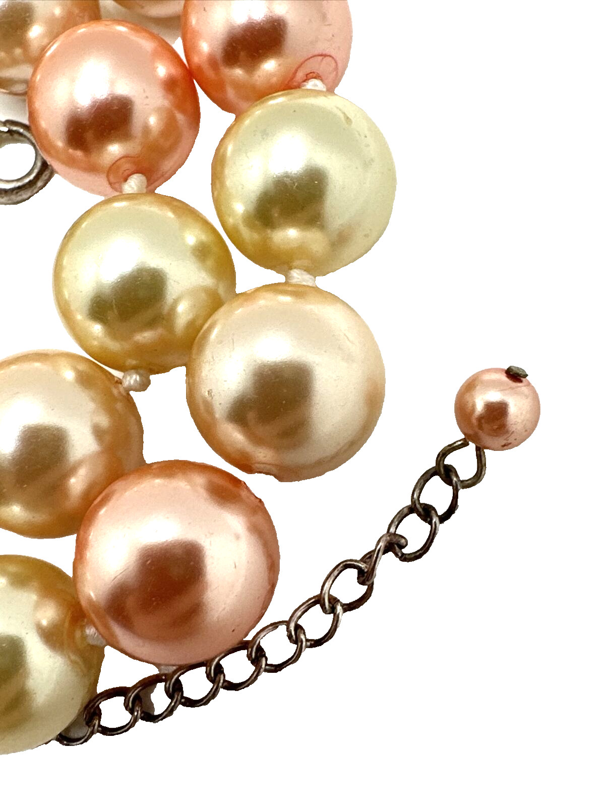 Pastel Peach Pink & Cream Choker Necklace Faux Pearl Glass Bead Statement 18”