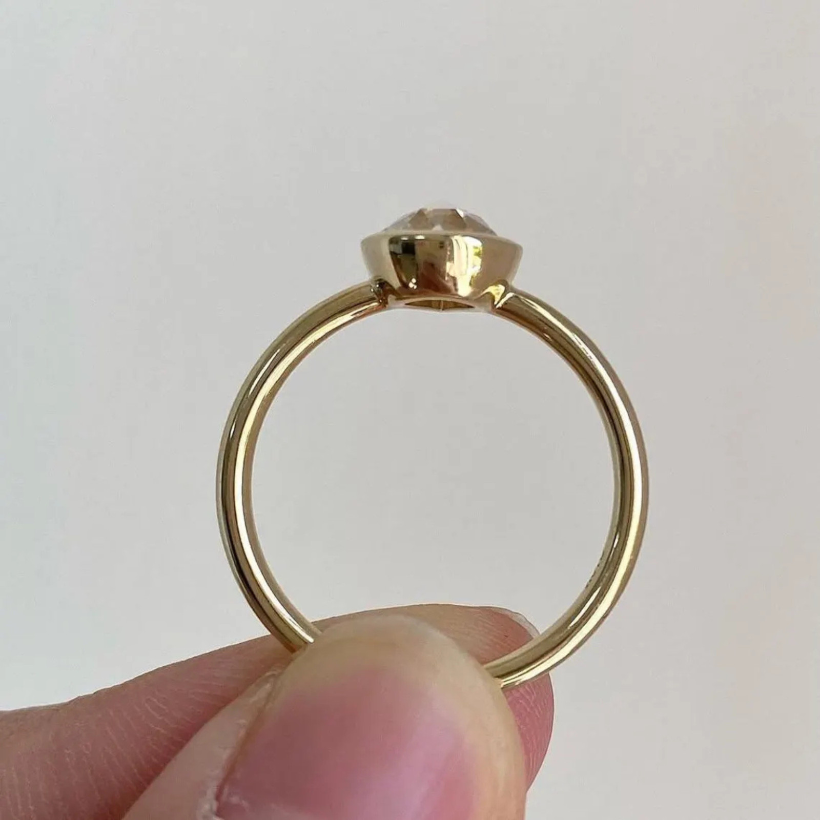 1.50 Carat Pear Rose Cut Bezel Lab Grown Diamond Solitaire Engagement Ring