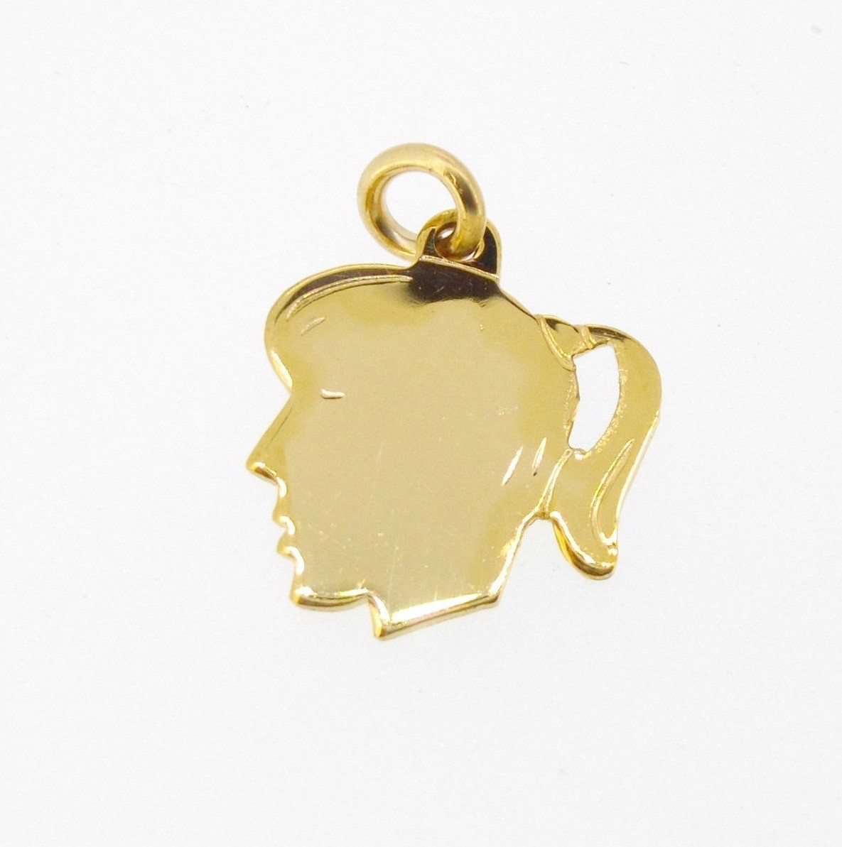 Charm GIRL’S HEAD profile Sterling Silver or Gold filled w/ pony tail hair