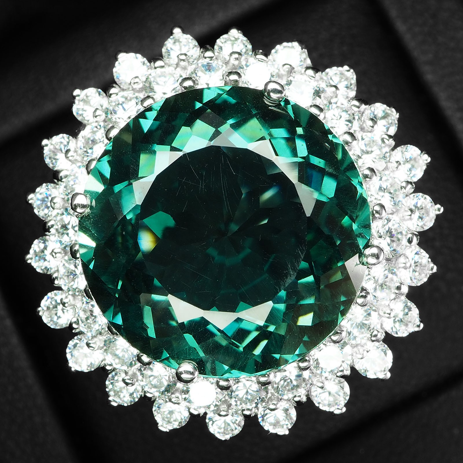 Lagoon Blue Tourmaline Round 23.70Ct 925 Sterling Silver Handmade Ring Size 6.25