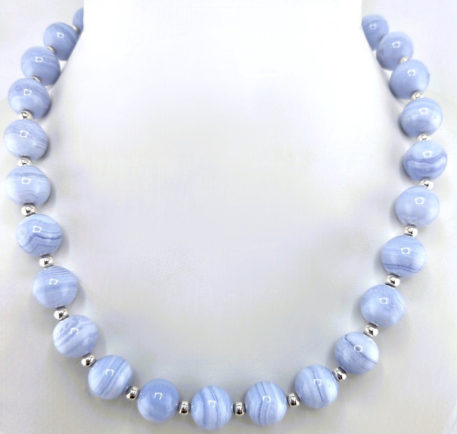 Milor Italian Necklace Blue Lace Agate 18″ Sterling Silver Magnetic 3016