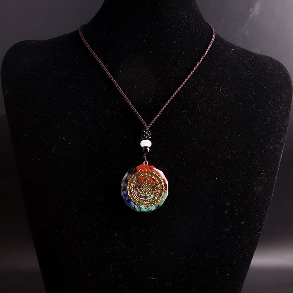 Natural Crystal Orgonite Pendant 7 Chakra Healing Talisman Women Mens Necklace