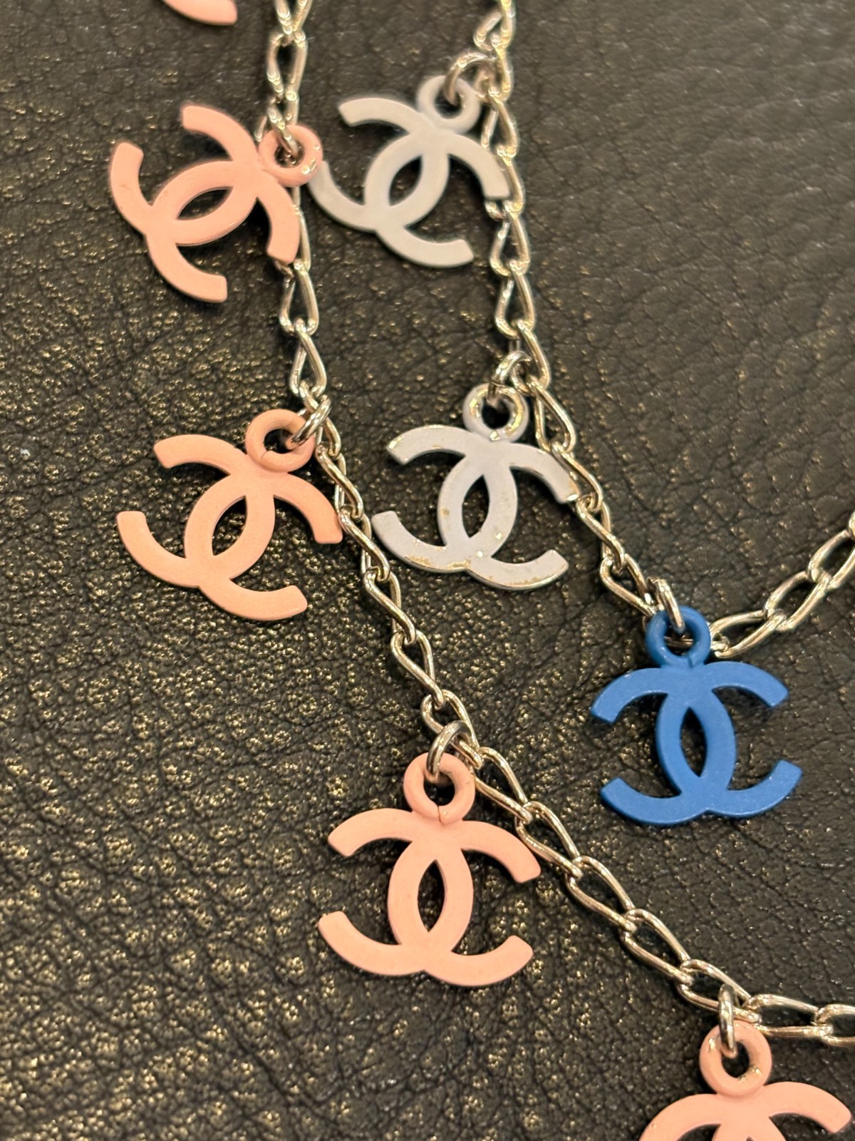 CHANEL Necklace Pendant choker Coco Mark CC Logo Auth Silver kenjp Blue Pink