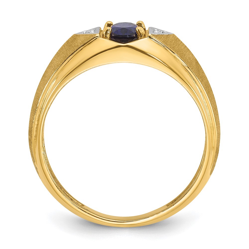14k Yellow Gold Lab Created Sapphire and Diamond Satin Men’s Ring Size 10