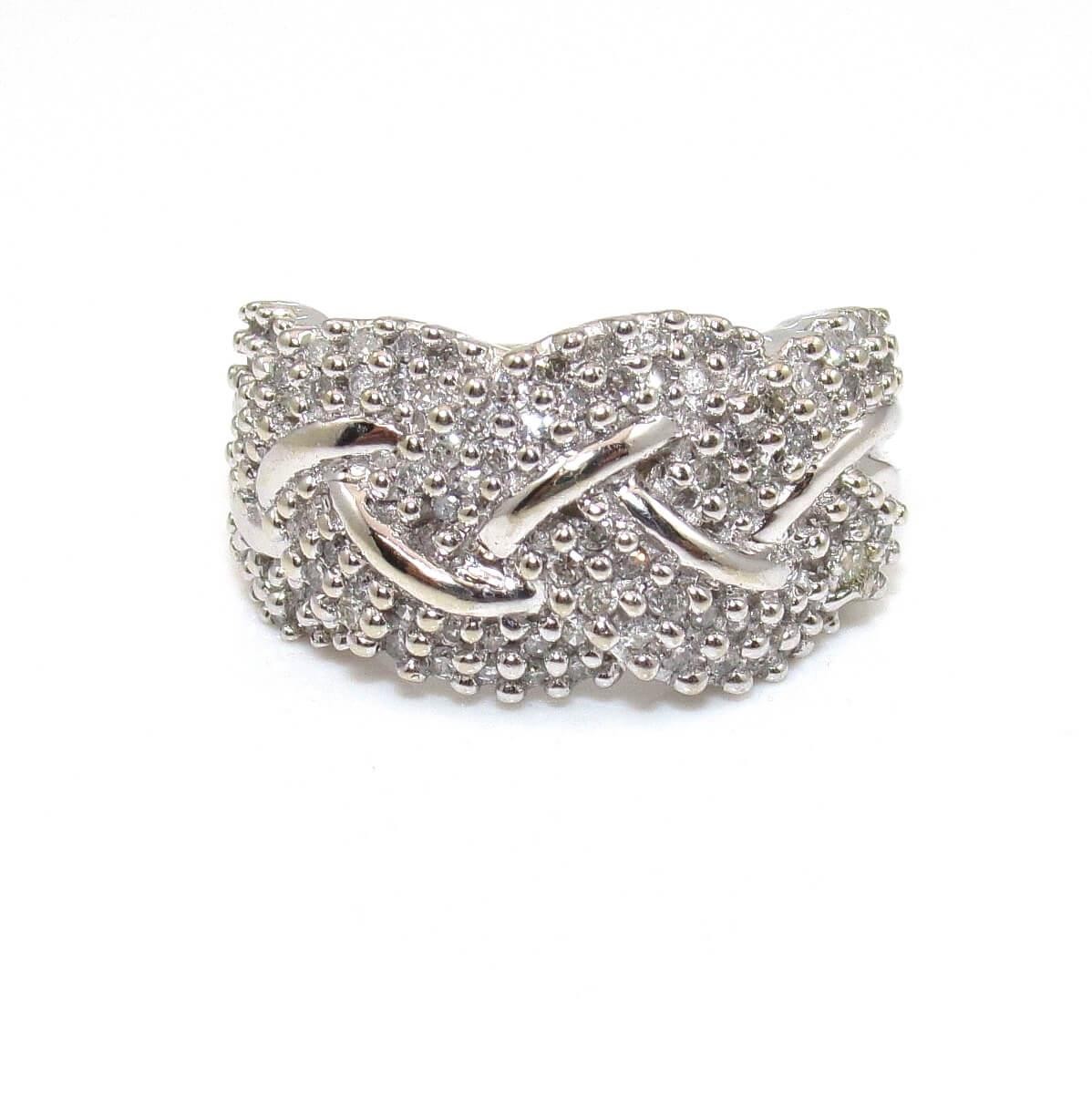 10K White Gold Ring Size 7.5 Natural Diamond Weave Woven Cluster Band 1/2 ct