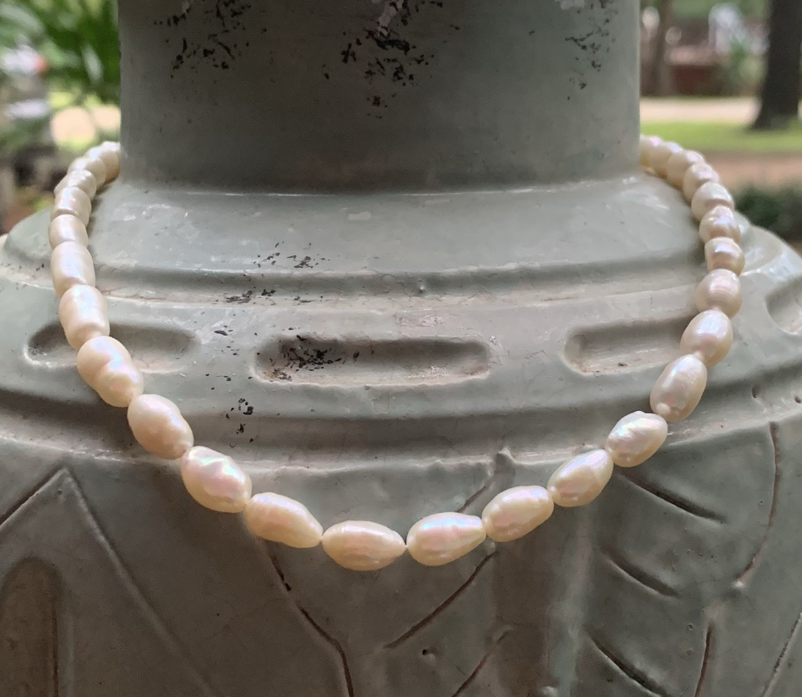Strand of Freshwater Ringed Pearls with Gold Tone Findings 17 Inches