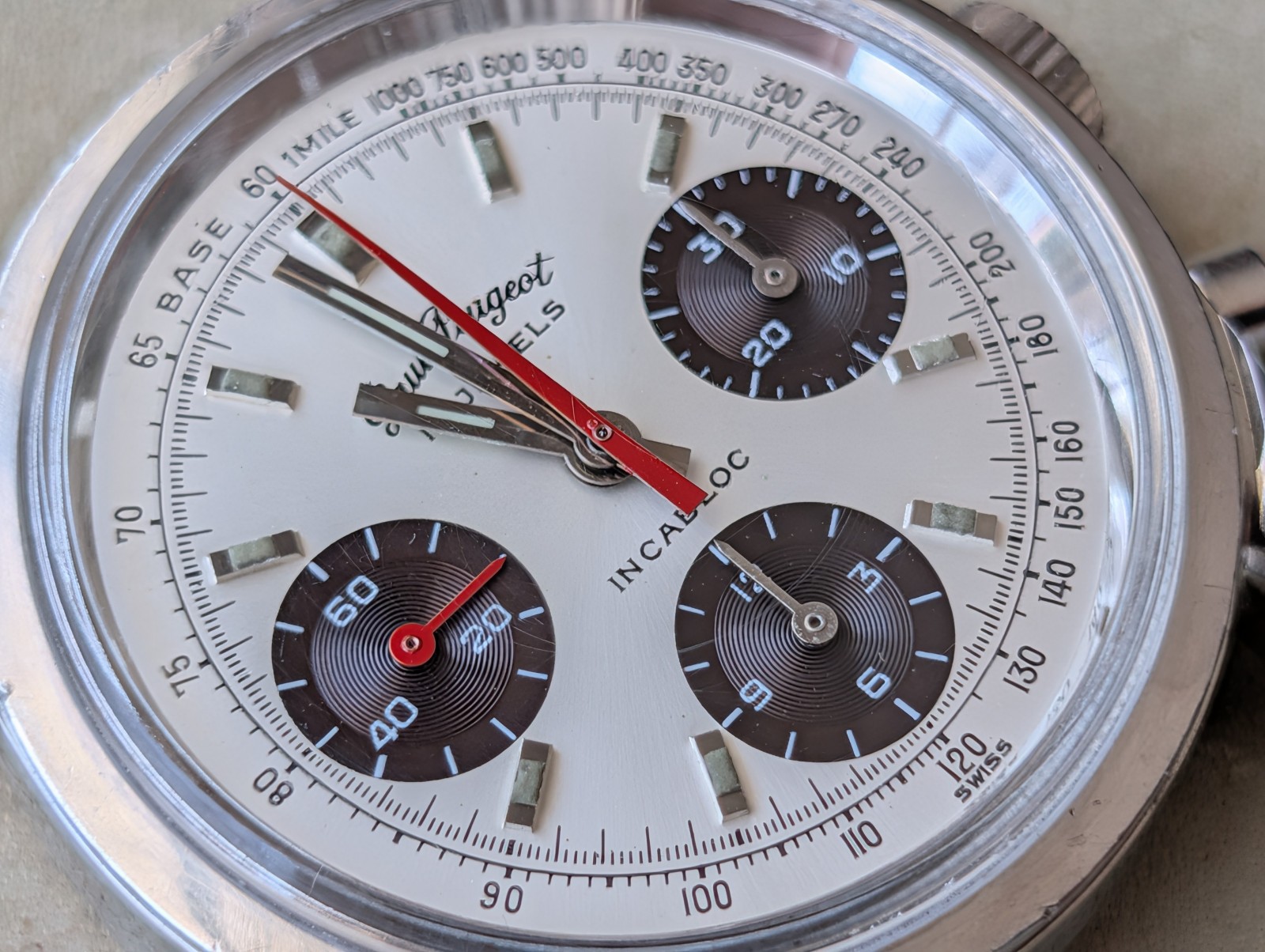 Vintage Paul Peugeot Three-Register Chronograph w/Warm Patina,Valjoux 7736 Mvmt