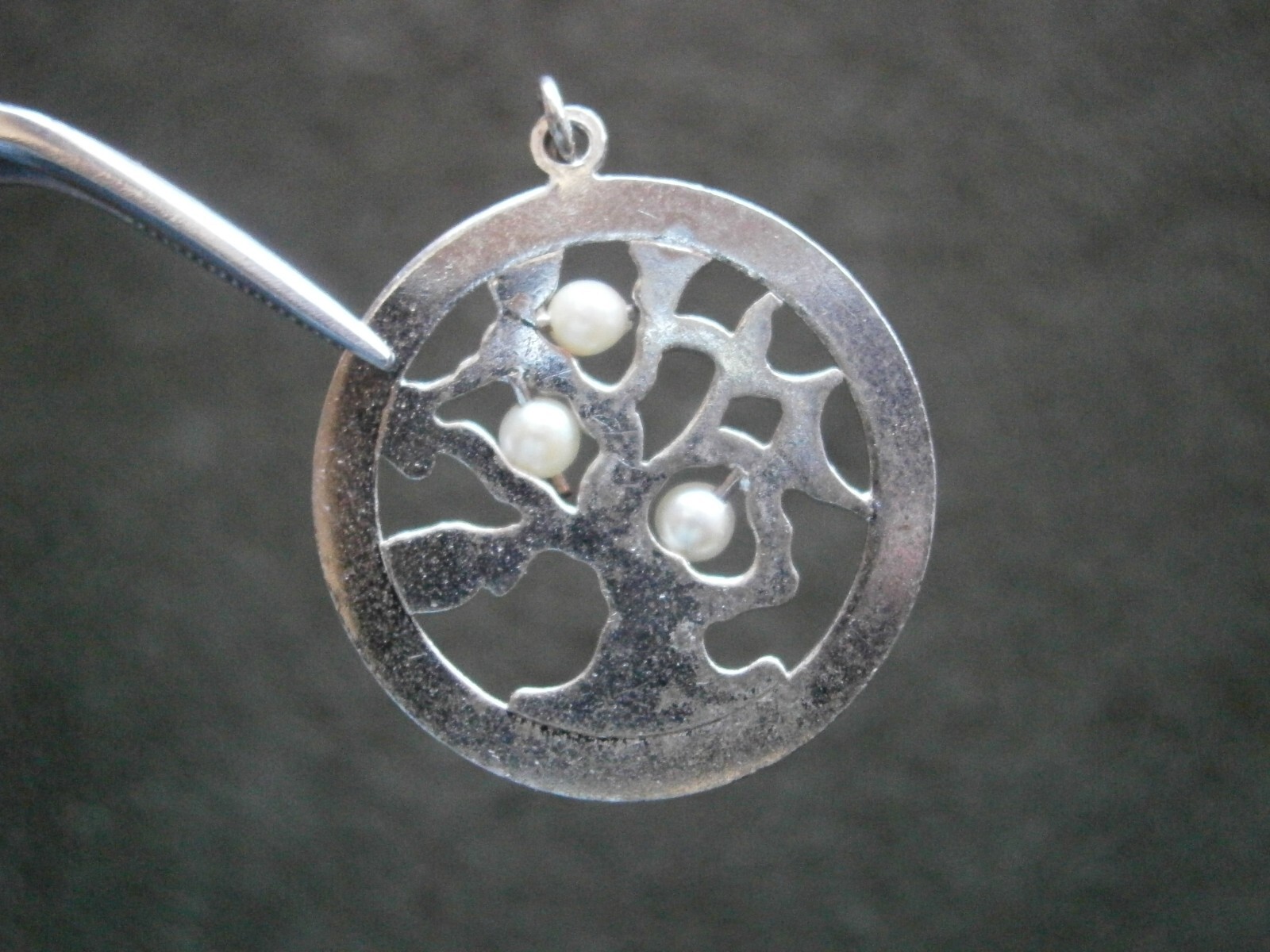 Tree of Life Genuine Pearls Vintage Openwork Sterling Silver Charm Pendant 3.0g