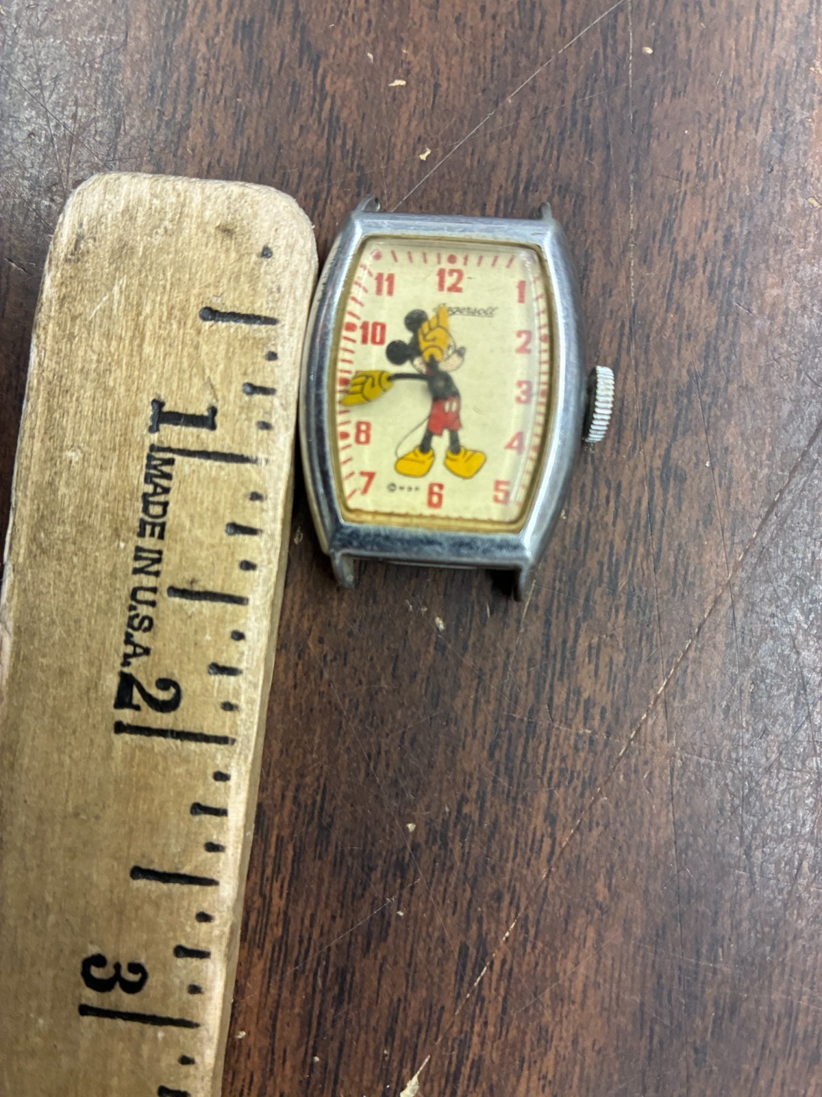 VTG 1940s Ingersoll US Time Mickey Mouse Watch Rectangular Tank FOR PARTS REPAIR
