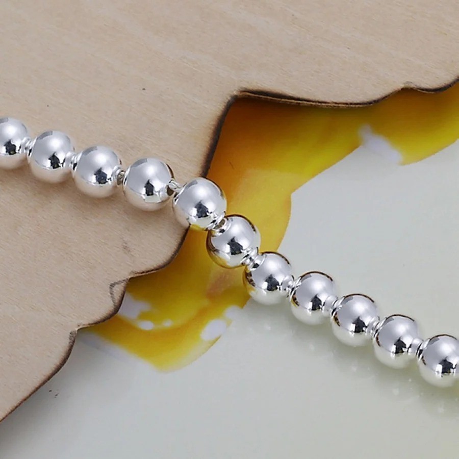 Women 925 Sterling Silver Bracelet Hollow Beads Balls 7 Inches 6MM Lobster L49*