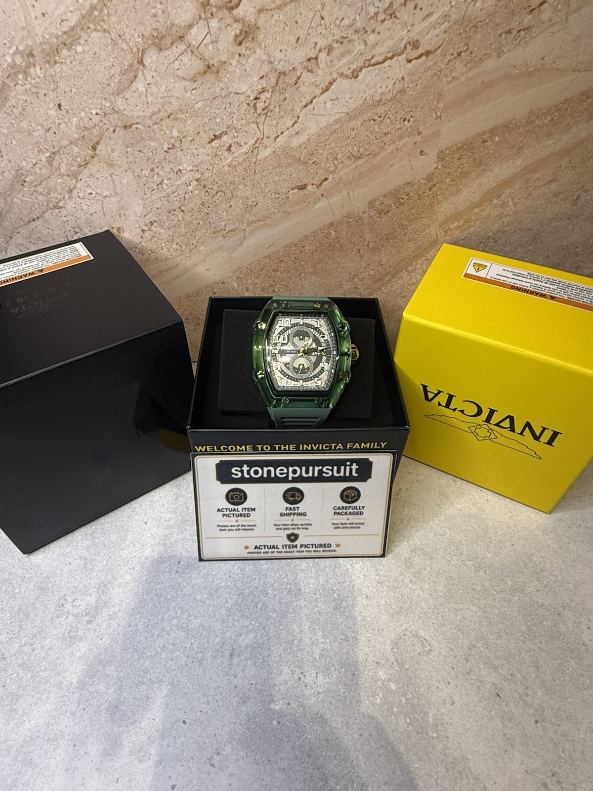 Invicta Racing Cyclone 48.5mm Quartz Watch Transparent Green Silicone Strap New