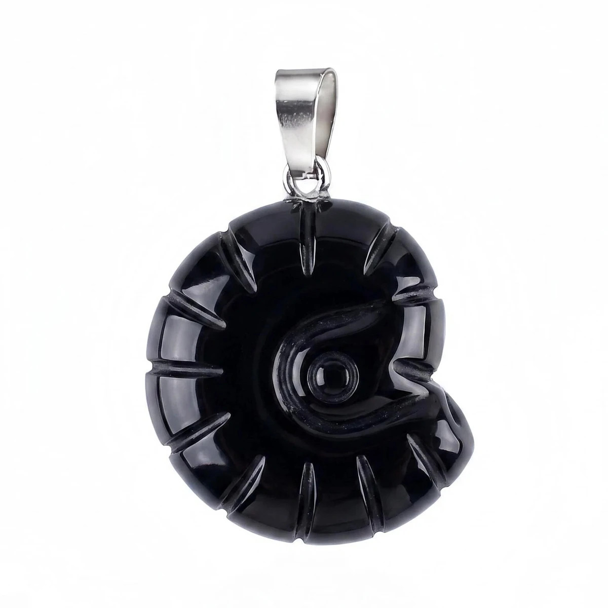 5PCS Carved Gemstone Conch Shell Pendant 25mm Crystal Ammonite Fossil Charms
