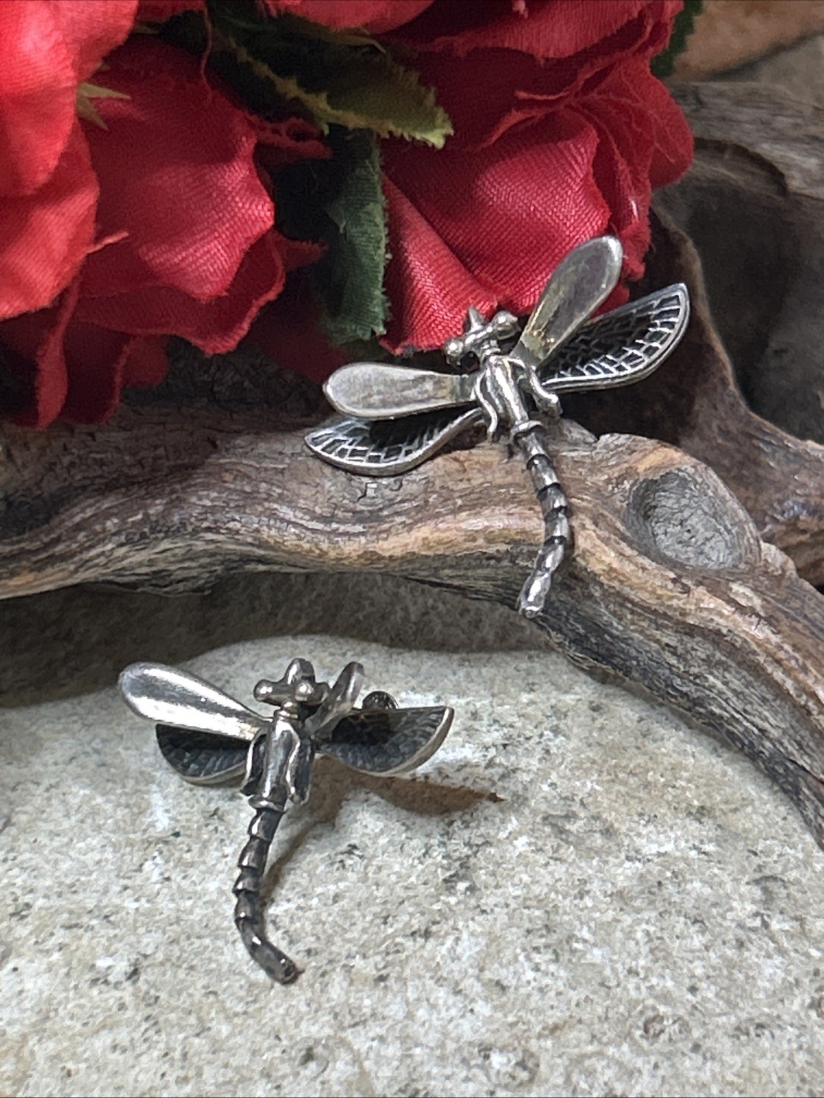 47. Vintage Sterling 925 DRAGONFLY Detailed Stud Earrings 30mm x 25mm, 8g
