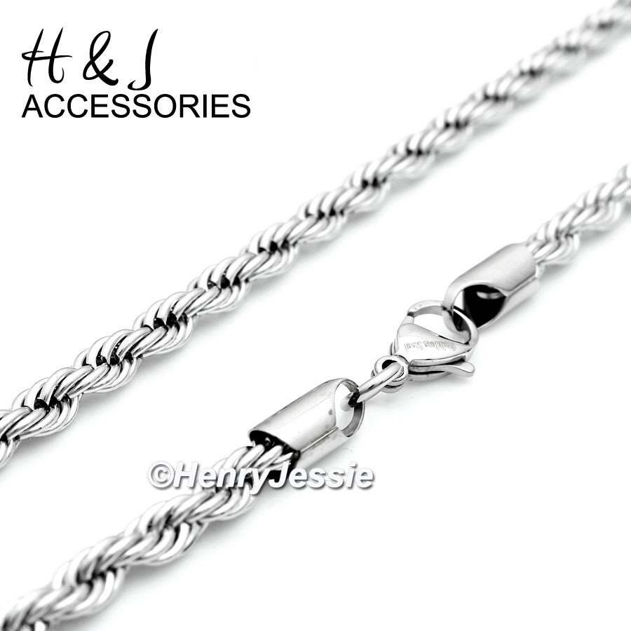 30″MEN Stainless Steel 5mm Silver Smooth Classic Rope Link Chain Necklace