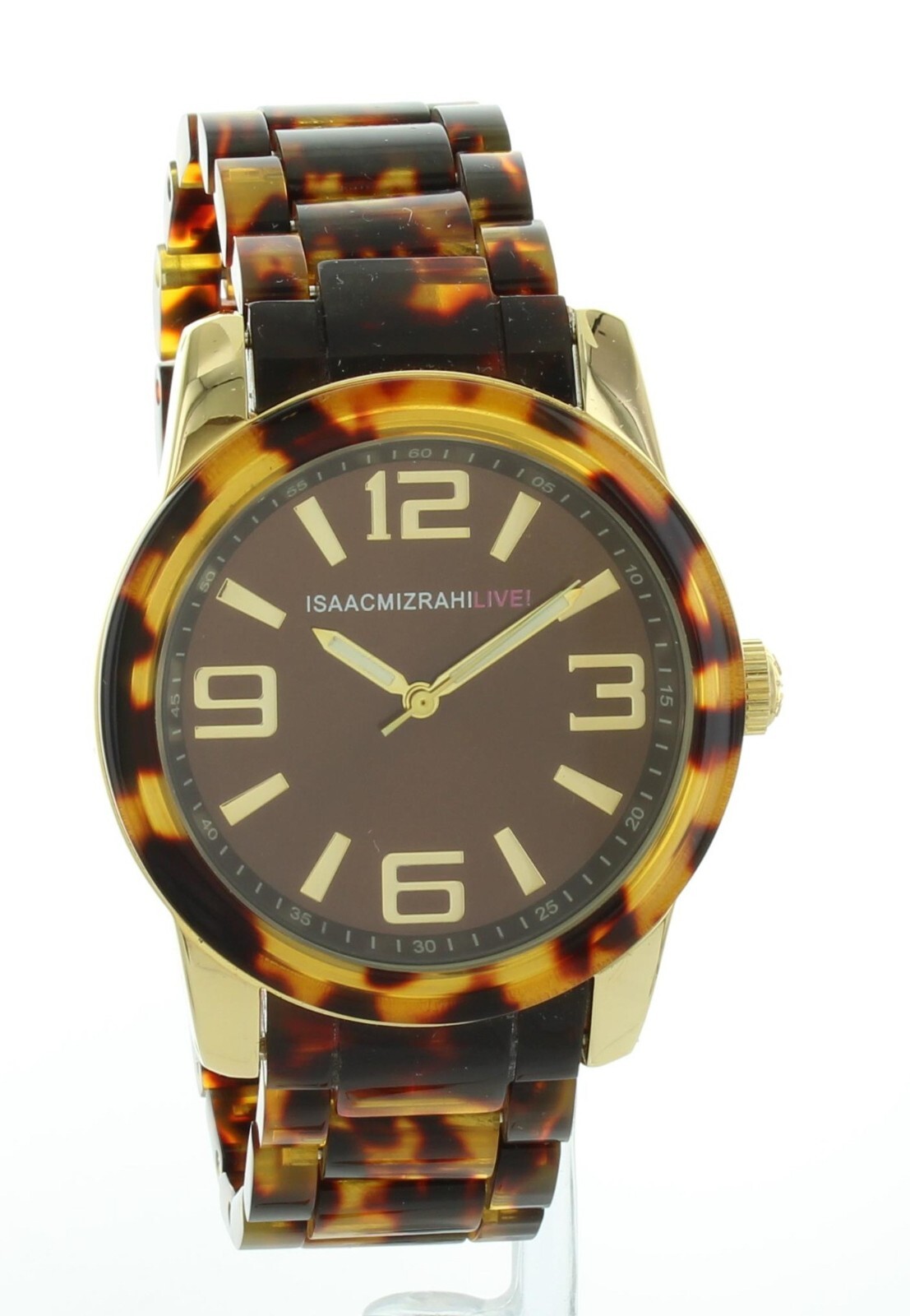 Ladies Isaac Mizrahi Live! Gold Tone Tortois tone Plastic Link Bracelet Watch